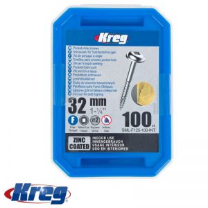 KREG ZINC POCKET HOLE SCREWS 32MM 1.25" #7 FINE THREAD MX LOC 100CT