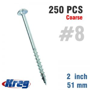 KREG ZINC POCKET HOLE SCREWS 51MM 2.00" #8 COARSE THREAD MX LOC 250CT