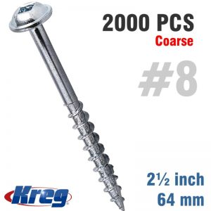 KREG POCKET HOLE SCREWS 2-1/2" #8 COARSE WASHER HEAD 2000CT