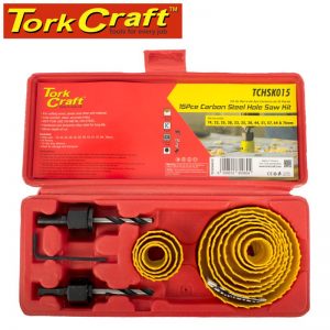 Tork Craft Hole Saw Set 15Pce In Case Carbon Steel