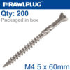 R-DSX DECKING SCREWS M4.5 X 60X36 A2 SS X200-BOX