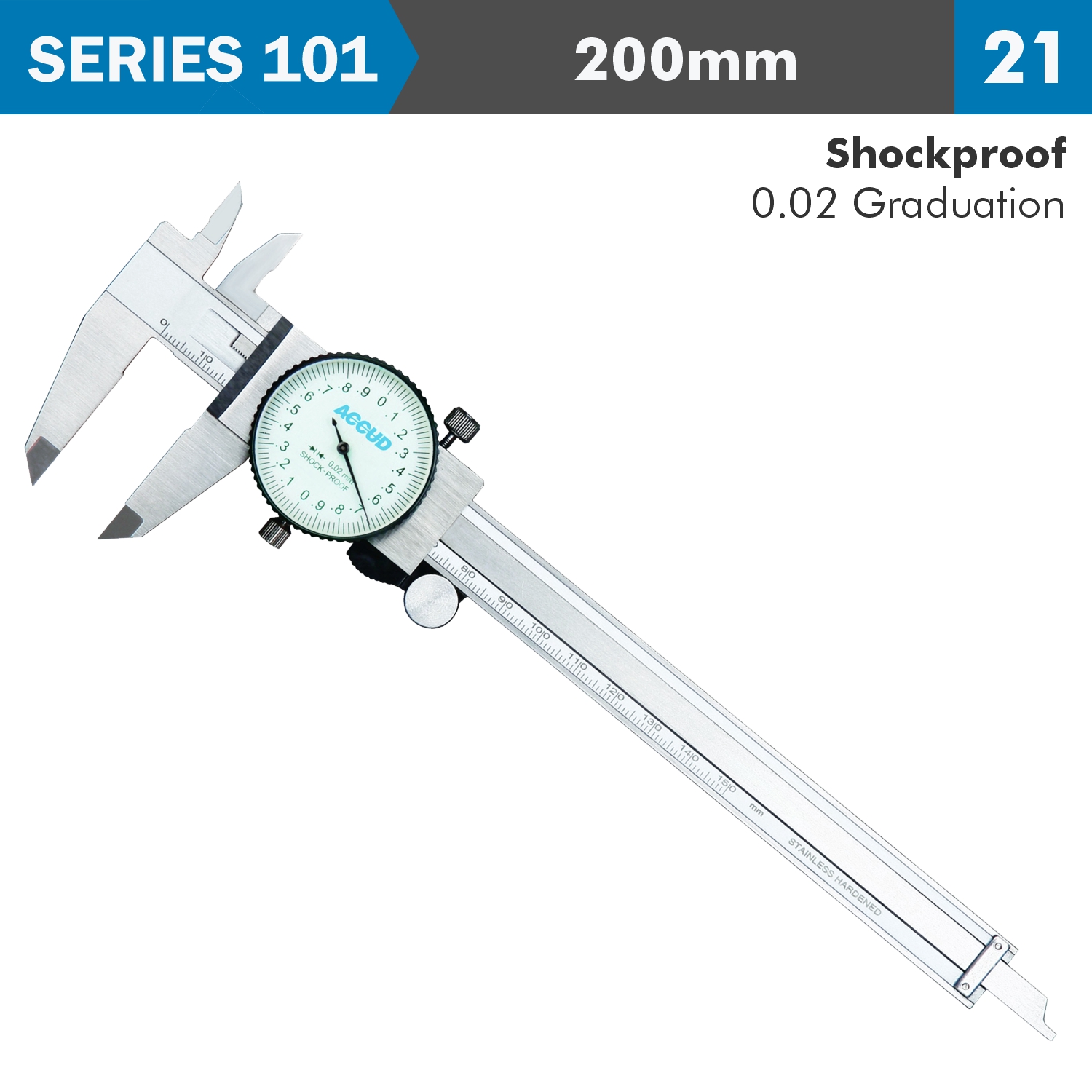 DIAL CALIPER 200MM 0.03MM ACC. 0.02MM GRAD. S/STEEL SHOCKPROOF