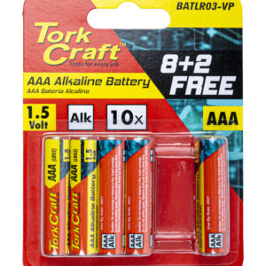 BATTERY AAA 1.5V VALUE PACK 10 PACK 8 + 2 FREE CARDED ALKALINE