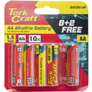 BATTERY AA 1.5V VALUE PACK 10 PACK 8 + 2 FREE CARDED ALKALINE